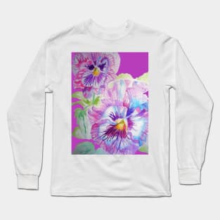 Purple Pansy Watercolor Painting Long Sleeve T-Shirt